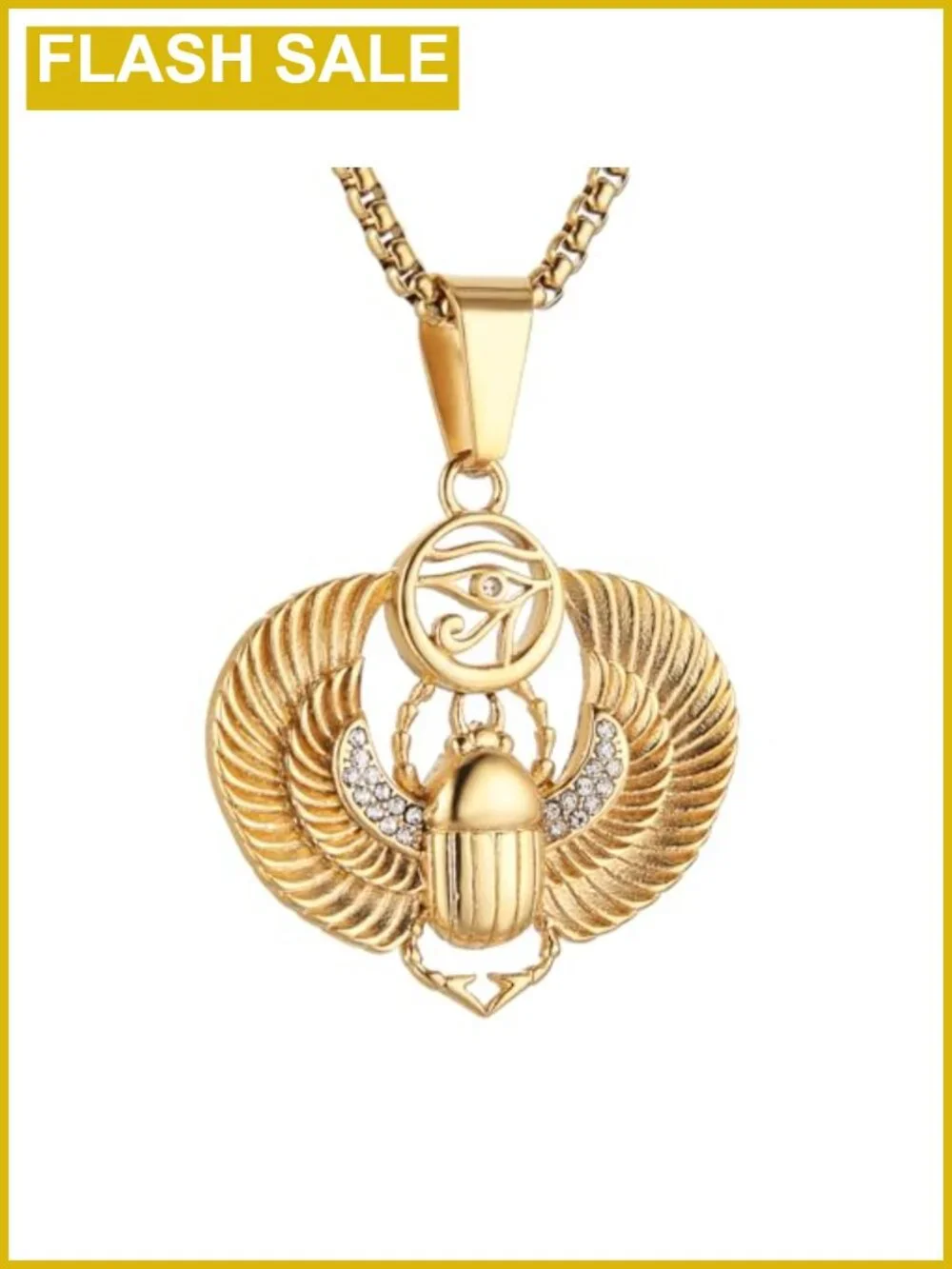 Egyptian Scarab Pendant Necklace Stainless Steel Gold Plated Men's Chain